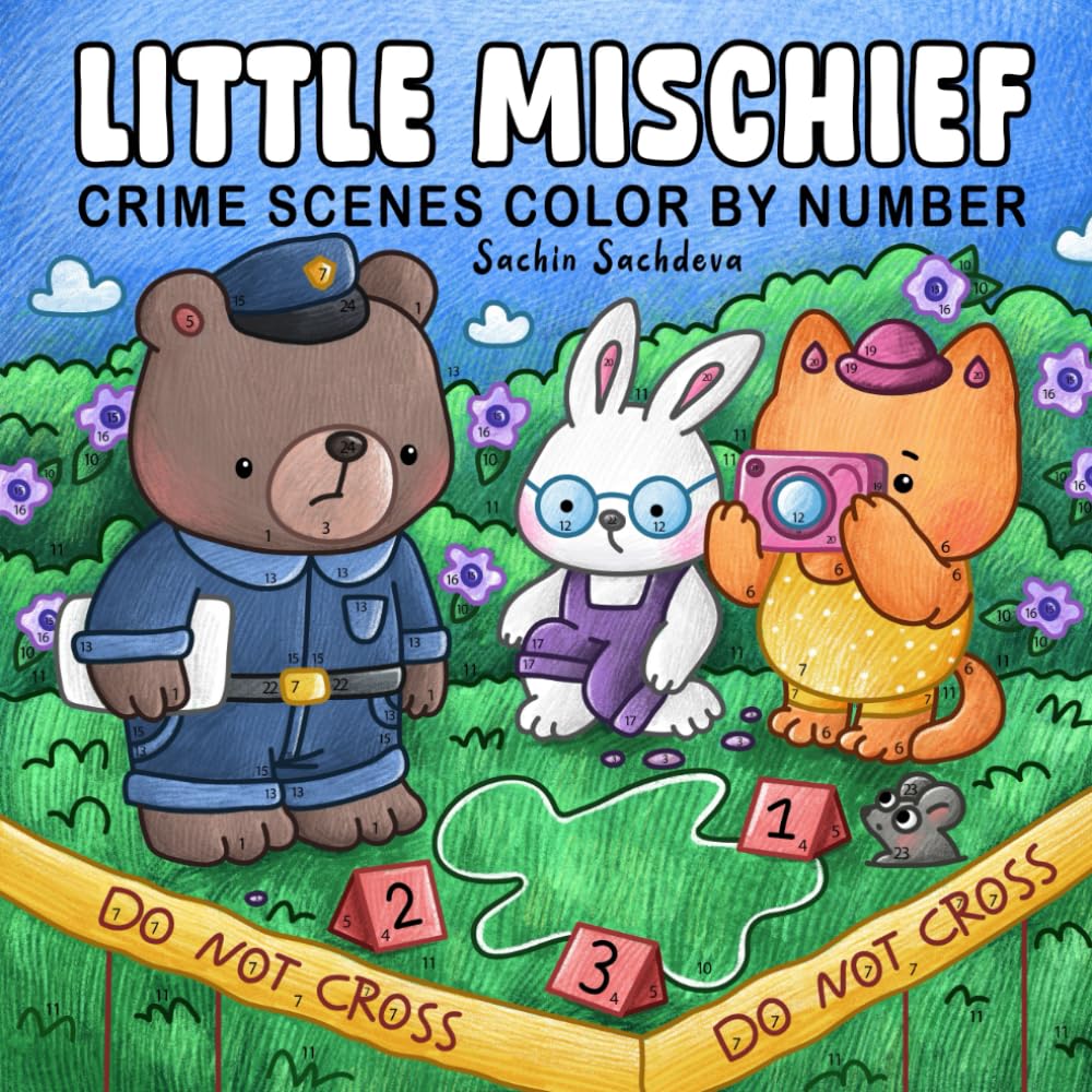 Little Mischief Color by Number: Crime Scenes Coloring Book for Adults and Teens featuring Fuzzy Animals Friends, Little Hygge Moments for Fun and Relaxation Hobbies & Crafts
