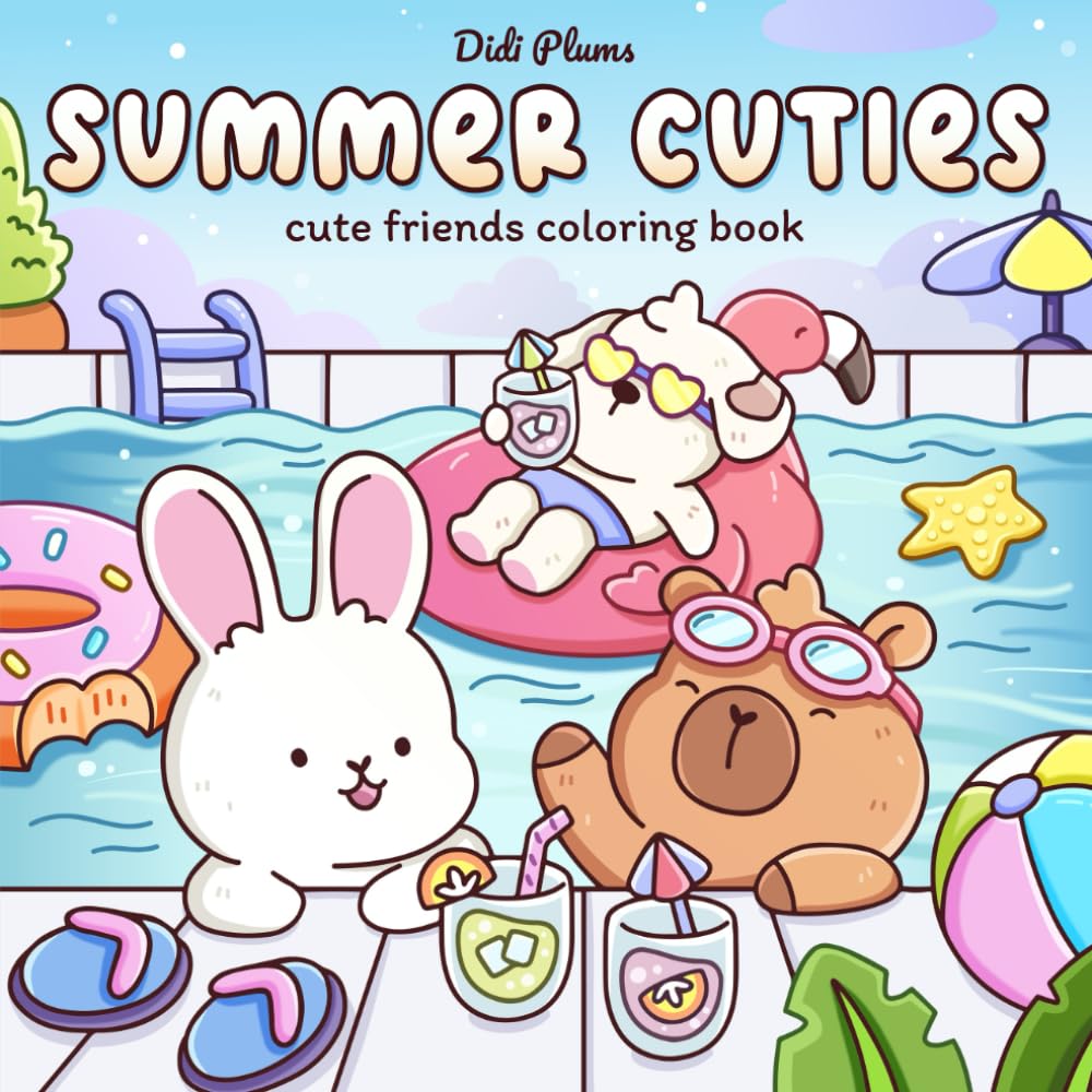 Summer Cuties: Cute Coloring Book for Adults & Teens Featuring Adorable Animal Friends in Cozy Summer Scenes for Relaxation Hobbies & Crafts
