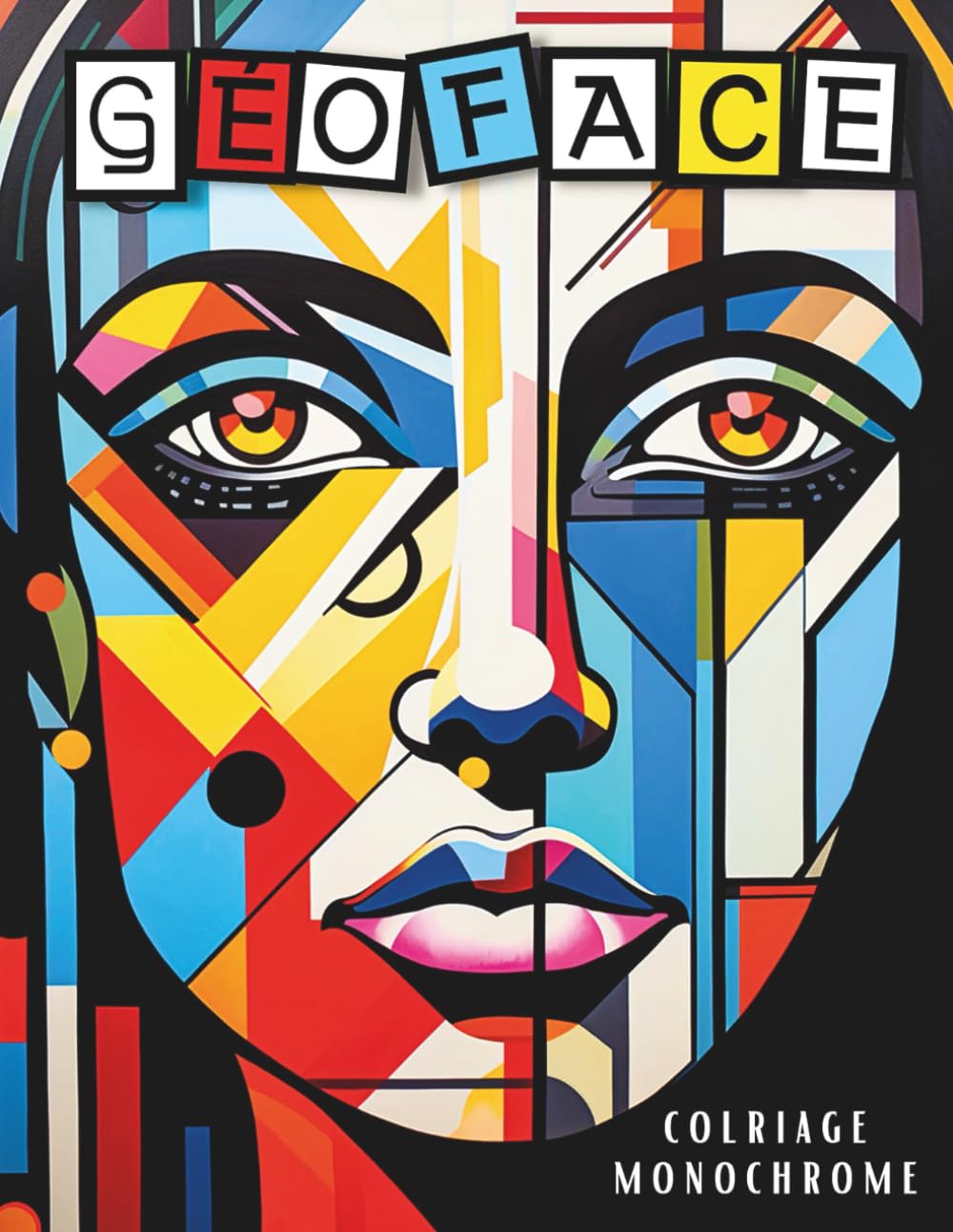 Géoface / coloriage monochrome / 40 coloriages adulte anti stress / coloriage relaxant: Visages géométriques aux motifs apaisants, inspirés d'art précolombien et d'inspiration cubiste en monochrome. book