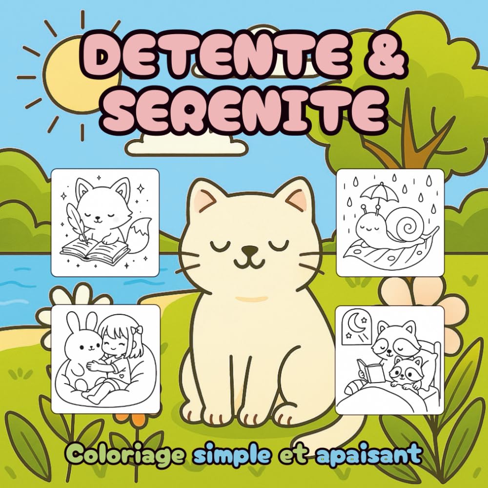 Détente & Sérénité: Des illustrations simples et apaisantes pour se libérer du stress, retrouver le calme et stimuler la créativité, avec des animaux, paysages, fleurs, motifs mignons et bien plus book