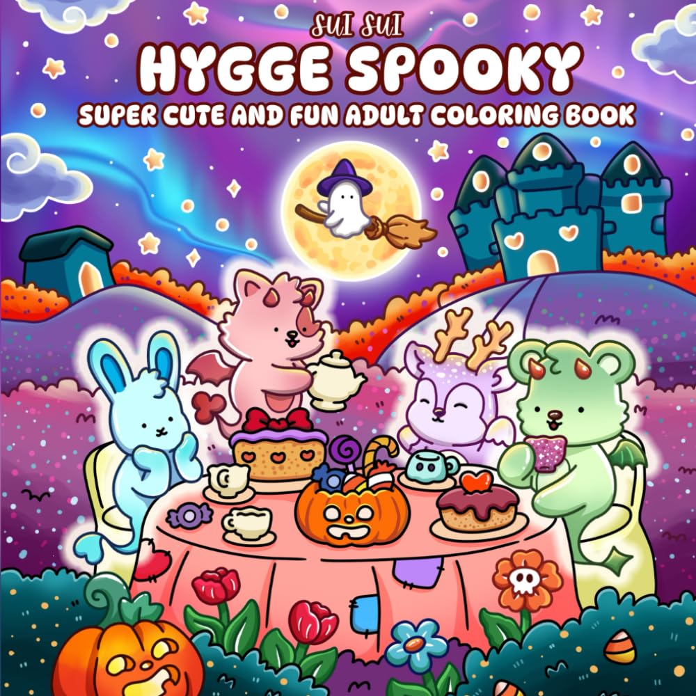 Hygge Spooky - Super Cute and Fun Adult Coloring Book: Featuring Adorable Animal Characters in Cozy, Fun Moments for Relaxation, Mindfulness and Stress Relief book