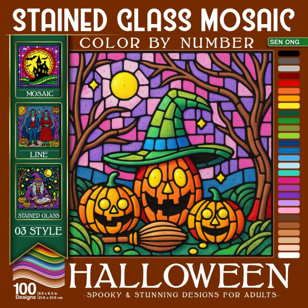 Halloween Stained Glass Mosaic Color By Number: 100 Spooky & Stunning Designs for Adults to Relax & Create Film, Art & Culture