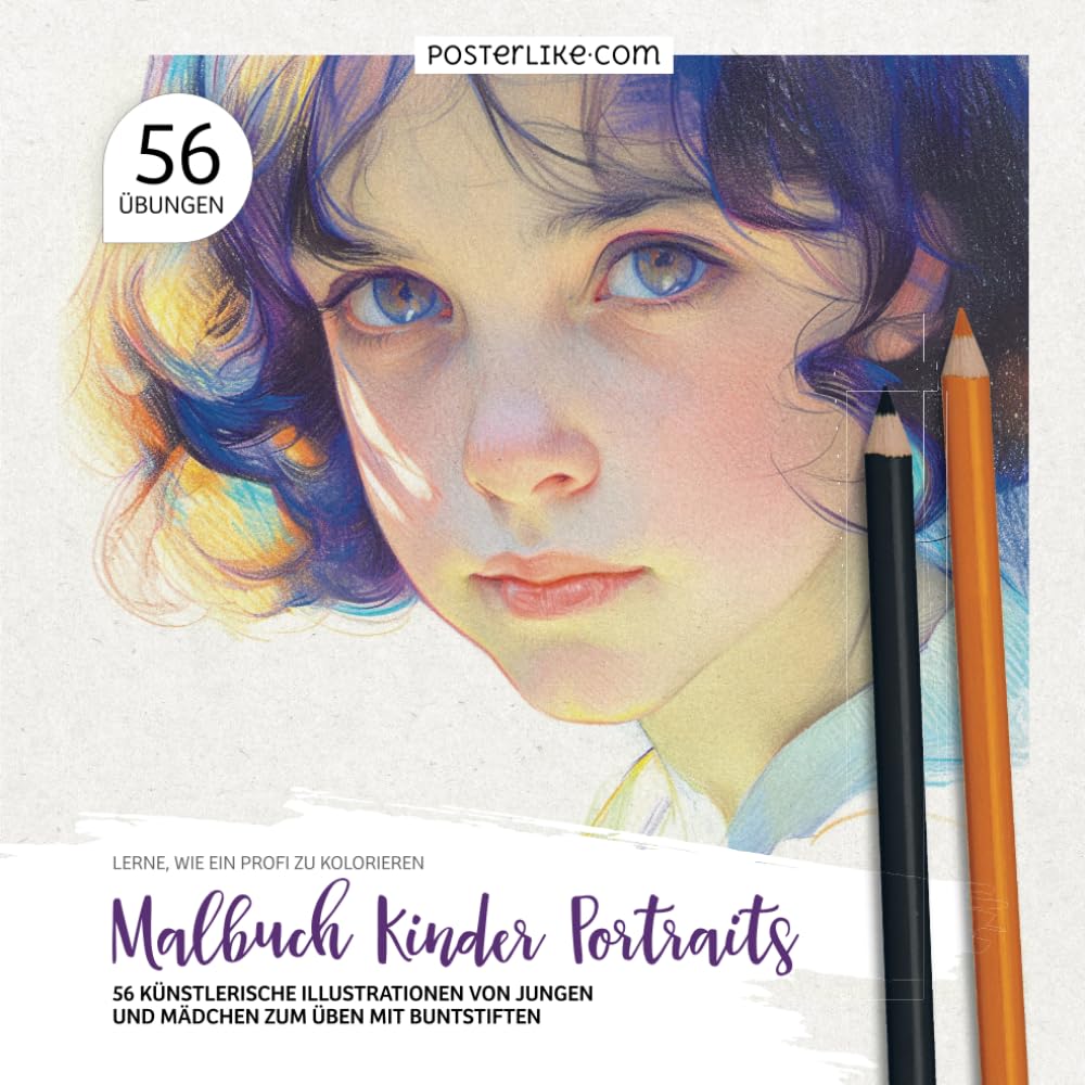 Lerne, Wie ein Profi zu Kolorieren. Malbuch Kinder Portraits: 56 Künstlerische Illustrationen von Jungen und Mädchen zum Üben mit Buntstiften (Male wie ein Pro) Arts & Music