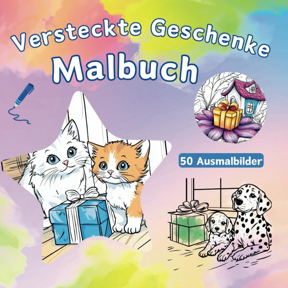 Versteckte Geschenke Malbuch: 50 Ausmalbilder - Finde vier kleine Kätzchen zwischen den versteckten Geschenken! | Für Kinder von 5 bis 8 Jahren Parents & Children