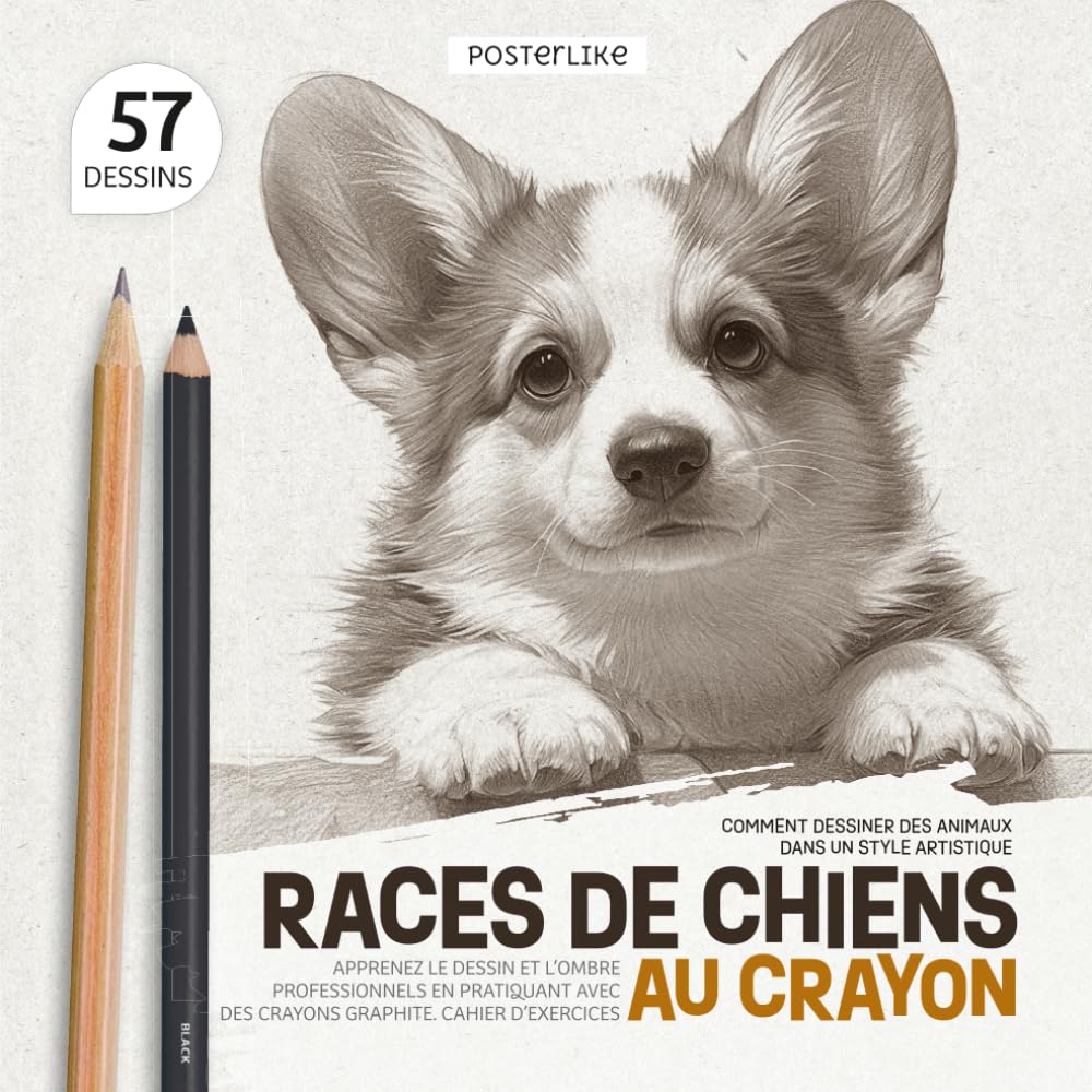 Comment Dessiner des Animaux dans un Style Artistique. Races de Chiens au Crayon: Apprenez le Dessin et l’Ombre Professionnels en Pratiquant avec des Crayons Graphite. Cahier d’Exercices book