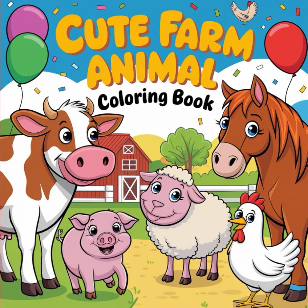 Cute Farm Animal Friends Coloring Book: 50 Adorable and Relaxing Farm-Themed Illustrations for Adults and Teens | Stress Relief and Creative Fun Hobbies & Crafts