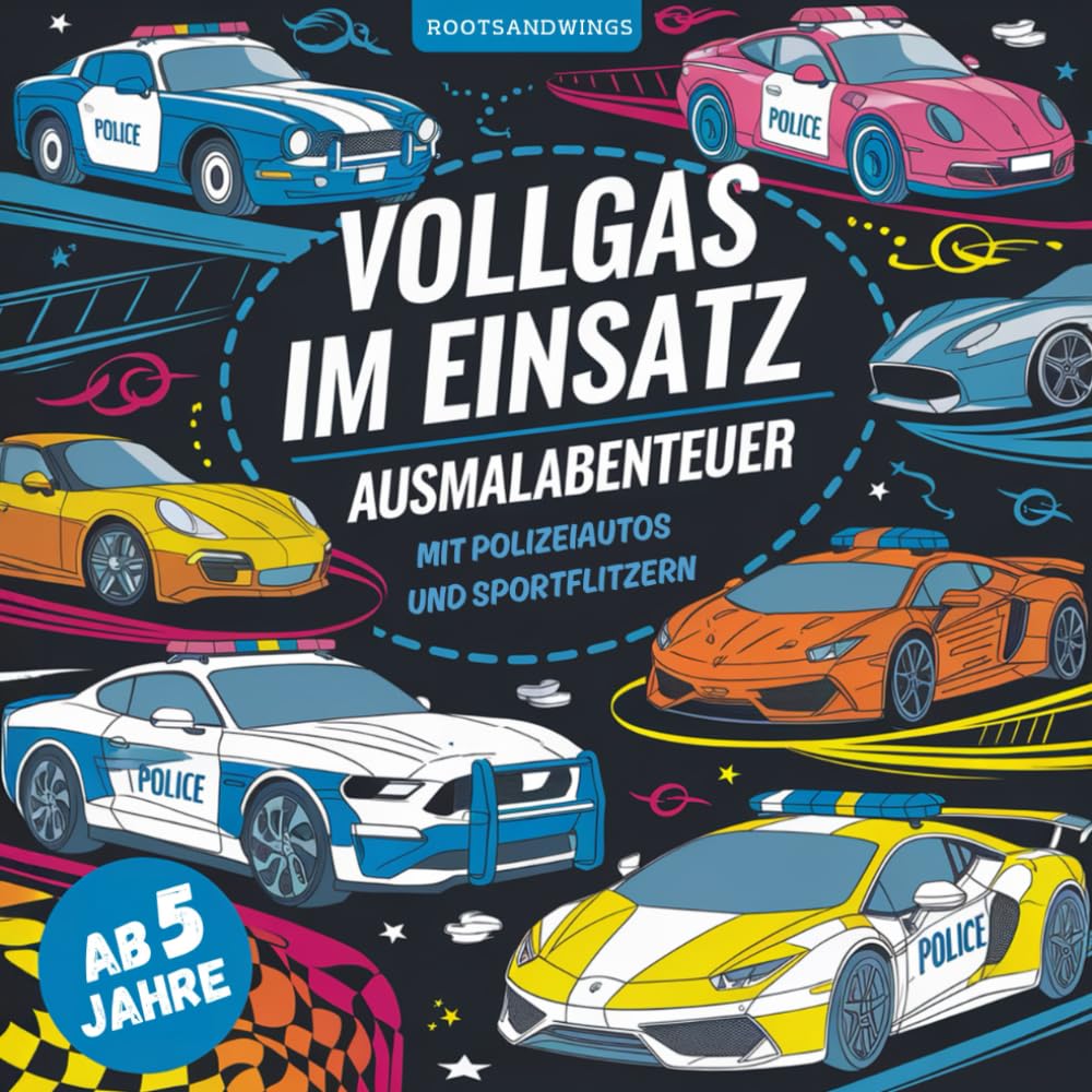 Vollgas im Einsatz – Ausmalabenteuer mit Polizeiautos und Sportflitzern: 58 Malvorlagen mit Storyline und coolen Bildern von Polizei- und Sportwagen für Kinder und Teens ab 5 Jahre Parents & Children