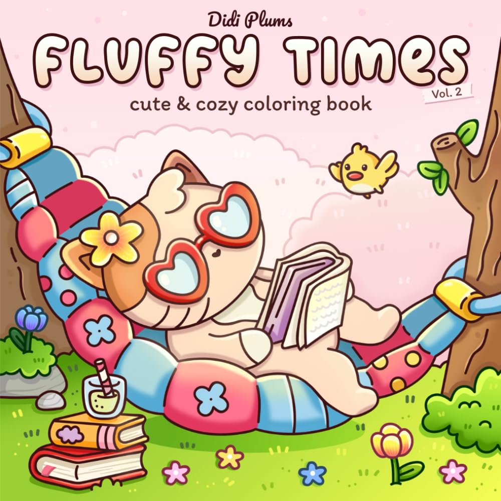 Fluffy Times Vol. 2: Coloring Book for Adults & Teens Featuring Adorable Animal Characters in Cute and Cozy Daily Moments Lifestyle