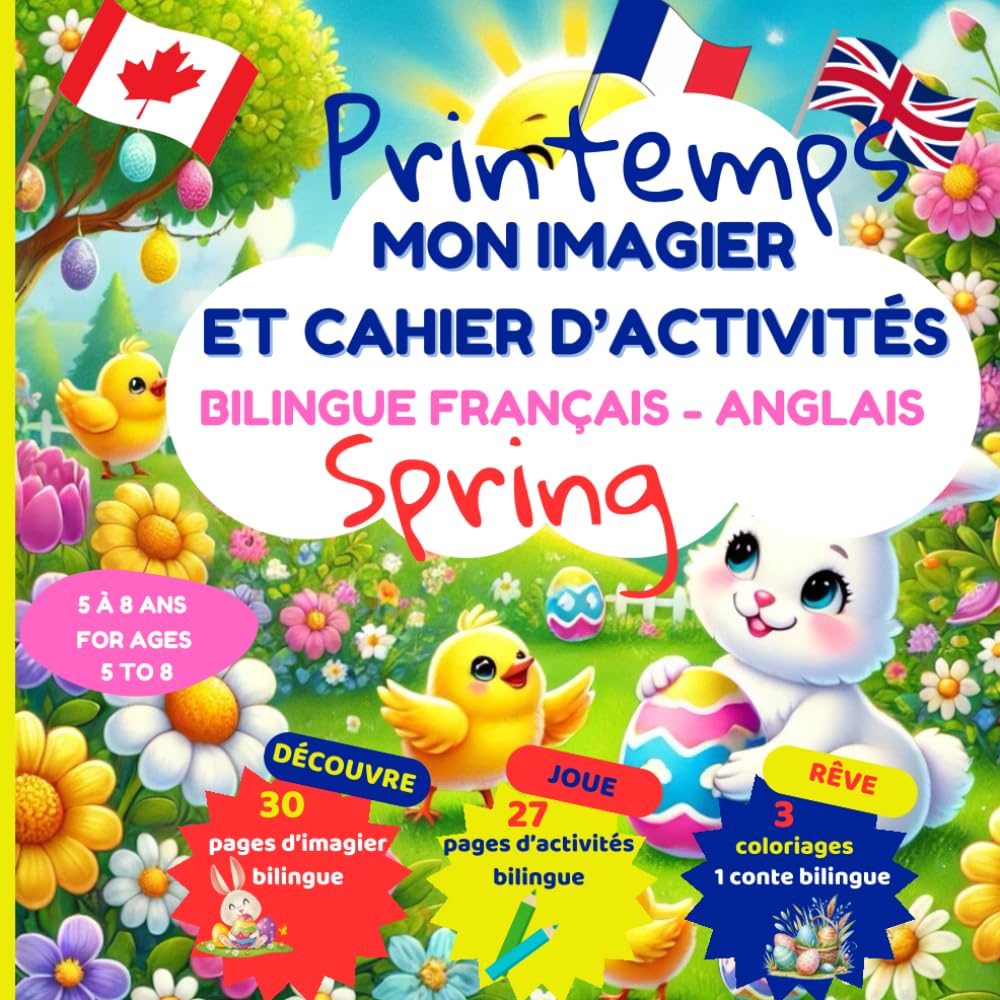 MON IMAGIER ET CAHIER D'ACTIVITES: Livre bilingue français - anglais pour enfants de 5 à 8 ans – Printemps book