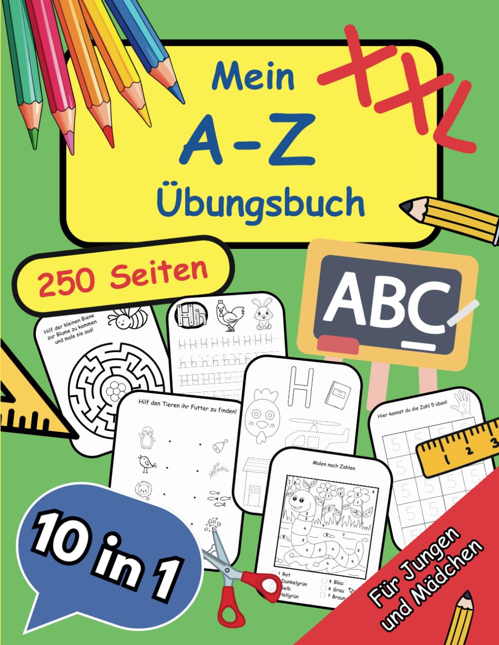 Mein XXL A-Z Übungsbuch: Schreiblernbuch für Kleinkinder und Vorschulkinder, 4-7 Jahre, Zahlen lernen 0-9, Rätselspaß für Kleinkinder und Vorschulkinder Education & Training
