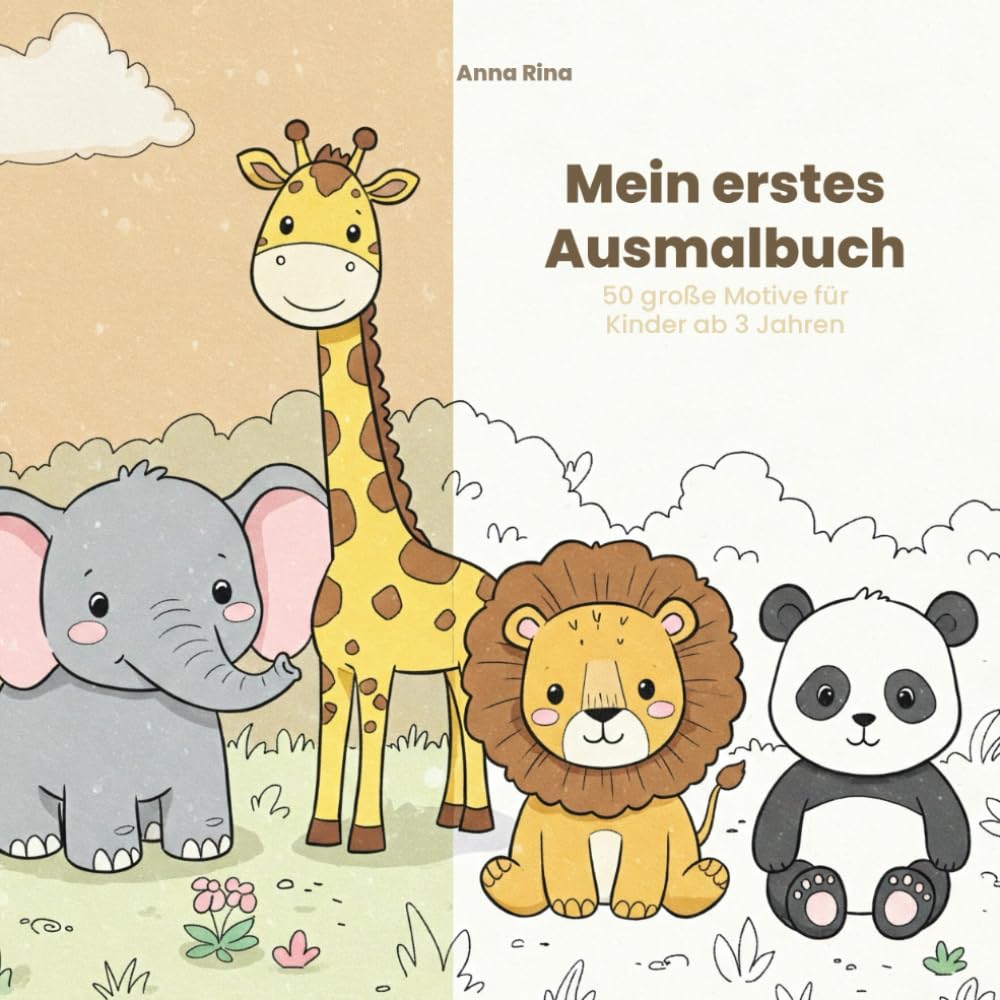 Ausmalbuch ab 3 Jahren: 50 große Tiermotive zum Ausmalen für kreative Kinder | Erstes Malbuch mit einfachen Motiven Parents & Children