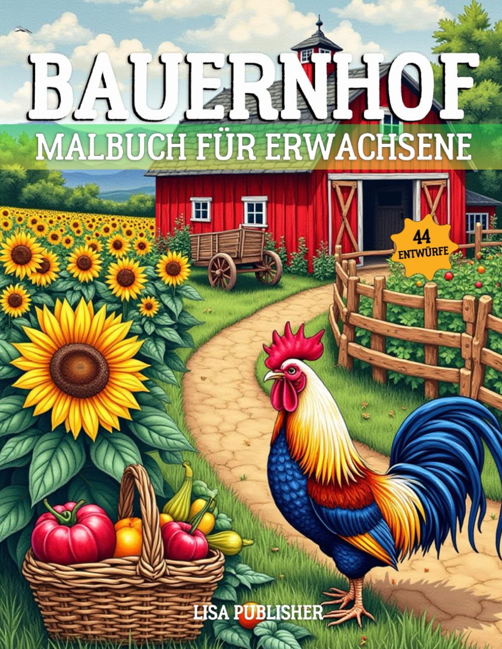Bauernhof Malbuch Für Erwachsene: Ein lustiges Bauernhof Malbuch mit 44 Zauberhaften Landschaftsszenen zum Entspannen und Stressabbauen. Arts & Music