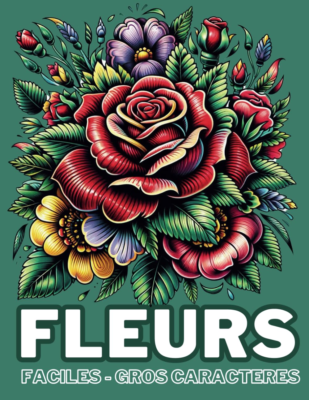 60 Fleurs faciles - Livre de coloriage Gros caractères contour épais - 60 Belles Fleurs faciles et simples - Seniors, adultes, personnes âgés, débutants - Pour soulager le stress et l'anxiété book