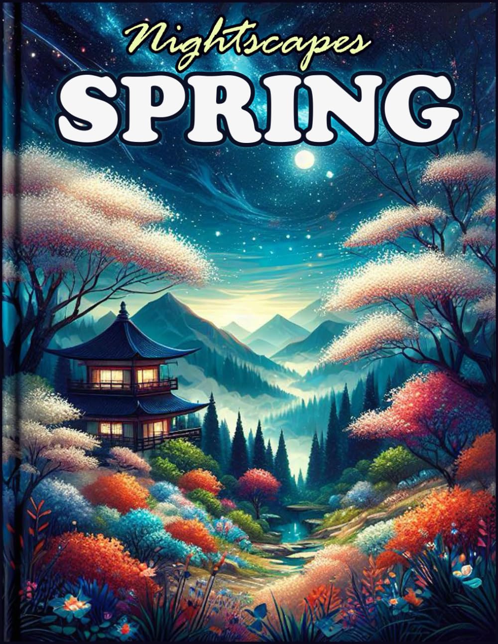 Spring Nightscapes Grayscale Adult Coloring Book: 50 Relaxing Landscapes in Beautiful Night Time: Charming Country Gardens, Calming Flowers, Stunning ... Print Spring Scenes Patterns, Simple & Easy Hobbies & Crafts