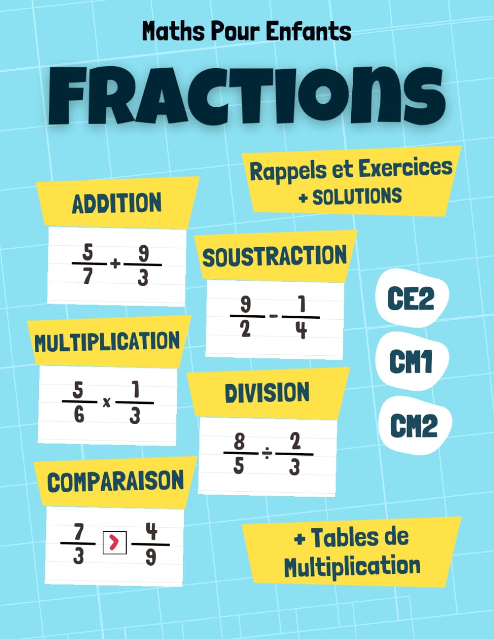Math pour Enfant: Rappel et Exercices d'Addition, Soustraction, Multiplication, Division, Comparaison des Fractions: Exercices Chronométrés avec Solutions et Tables de Multiplication book