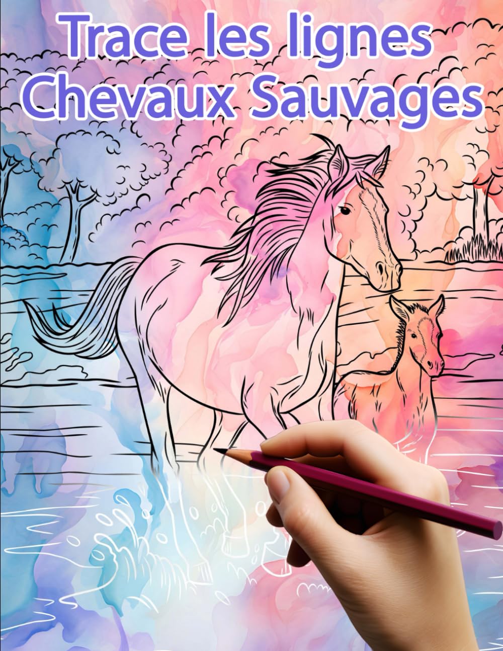 Trace les lignes : Chevaux Sauvages: Coloriage inversé pour révéler les images book