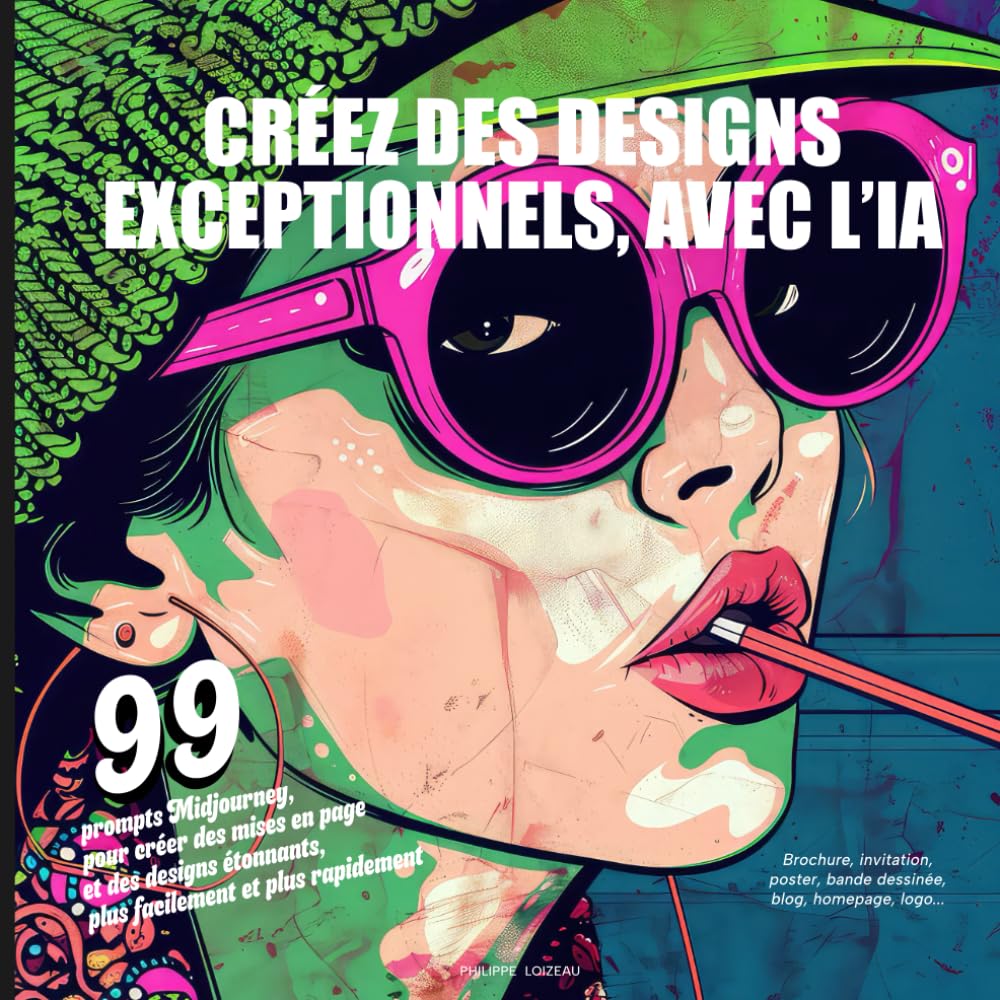Créez des designs exceptionnels, avec l’IA: 99 prompts Midjourney, pour créer des mises en page et des designs étonnants, plus facilement et plus ... blog, homepage, logo, illustration... book