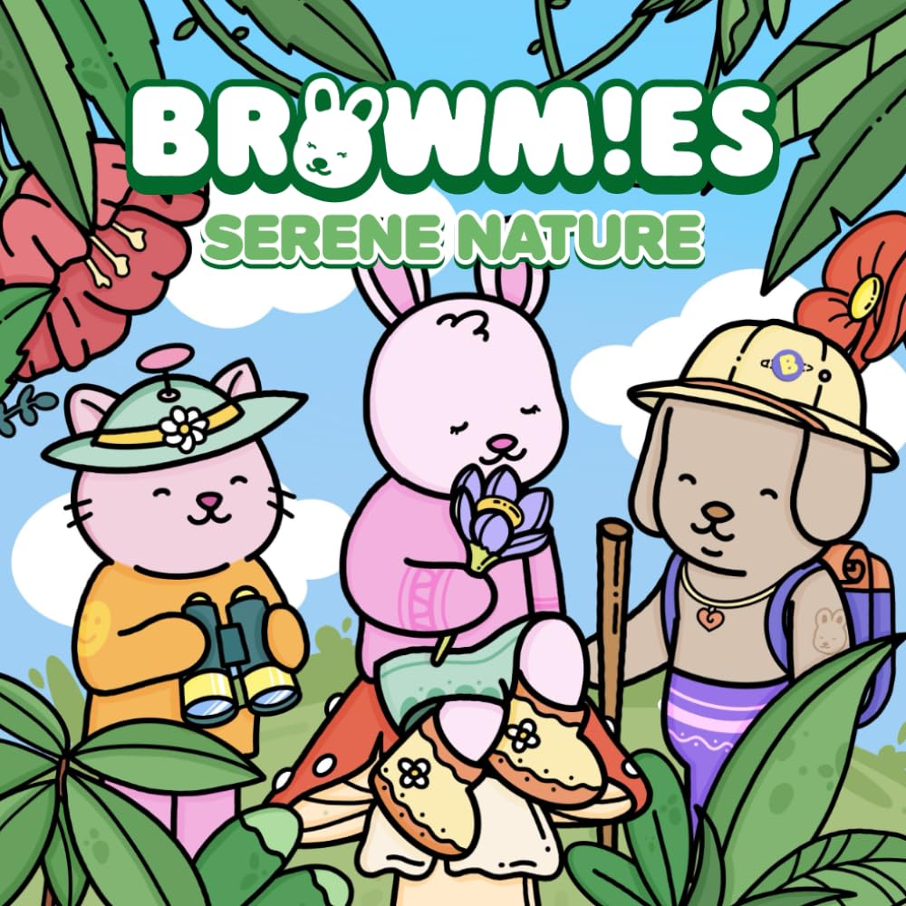 Browmies Serene Nature Coloring Book: Simple and Super Cute Designs for Both Adults and Kids. Includes Cute Forests, Jungles, Flowers, Mushrooms, etc. ... (Browmies Universe Coloring Book Series) Hobbies & Crafts