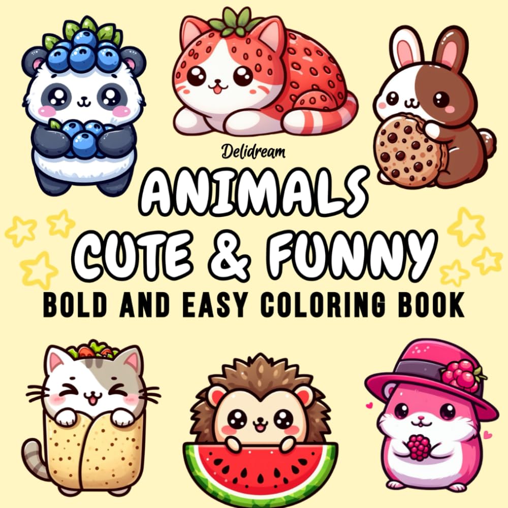 Animals Cute & Funny: Bold and Easy Coloring Book for Kids and Adults, 35 Relaxing Stress Relieving Designs (Bold and Easy Coloring Books, Band 1) Film, Art & Culture