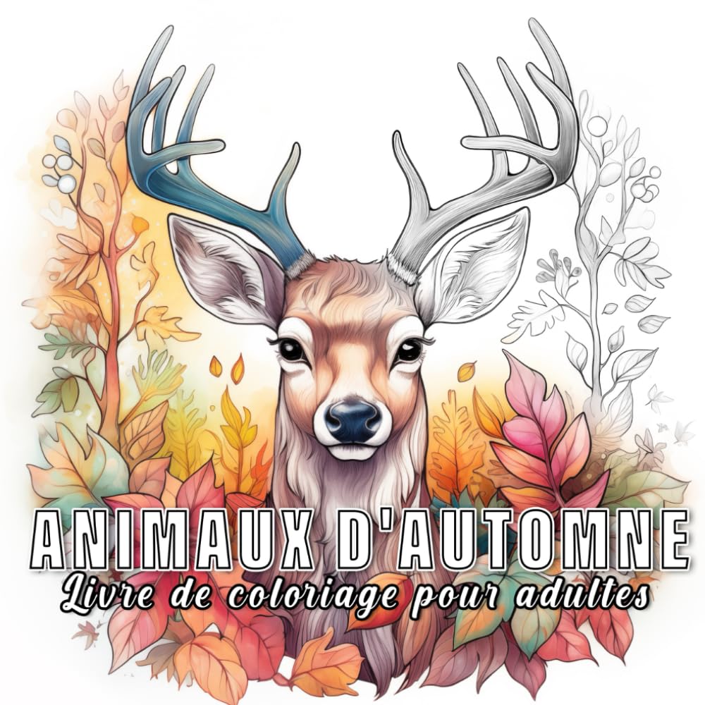 Animaux d'automne : livre de coloriage pour adultes avec 60 croquis de cerfs. book