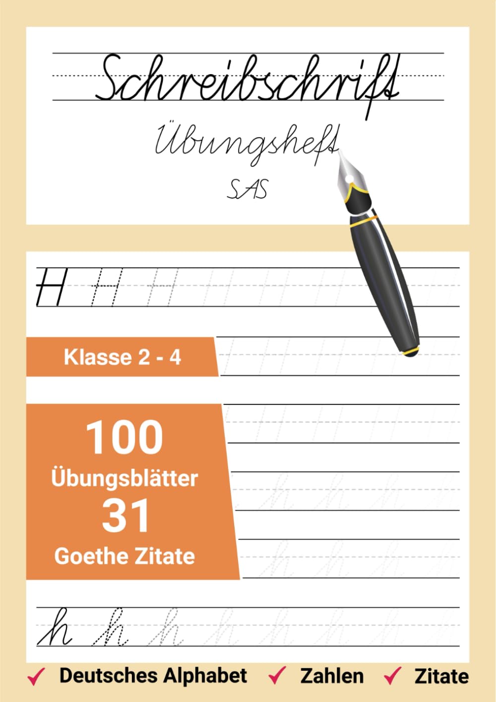 Schreibschrift Übungsheft SAS: HandschriftPRO - Schulausgangsschrift mit Goethe-Zitaten zum effektiven Lernen. (Meisterwerke der deutschen Schrift: Von Kurrent bis SAS) Study Guides