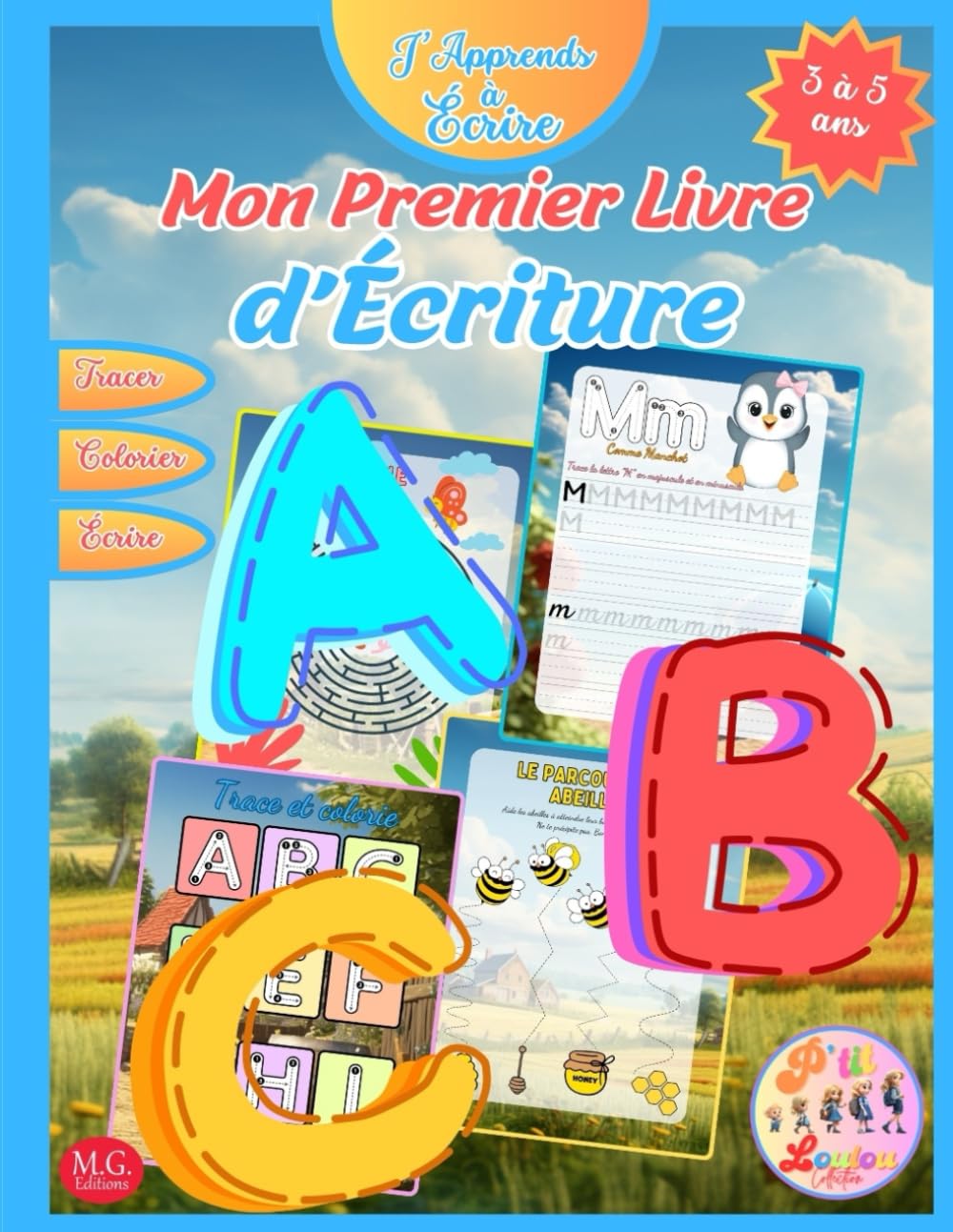 Mon Premier Livre d'Écriture: Apprendre à écrire tout l'alphabet et nombre en minuscule et majuscule | tracer ligne forme lettre nombre | colorier | ... couleur | écriture cursive enfant 3 à 5 ans book