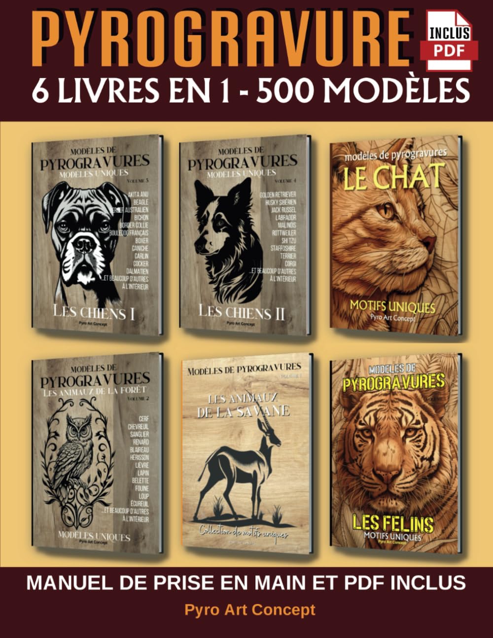 PYROGRAVURE - 6 livres en 1: 500 modèles uniques de styles et difficultés variés. Manuel de prise en main et version PDF des motifs en bonus. book