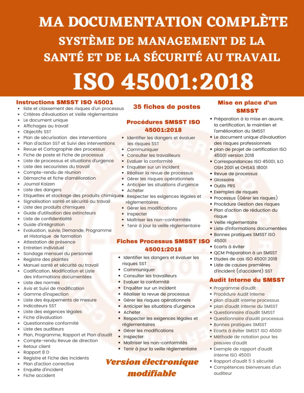 MA DOCUMENTATION COMPLÈTE ISO 45001 VERSION 2018: Kit documentaire Système de Management de la Santé et de la Sécurité au travail (SMSST) book