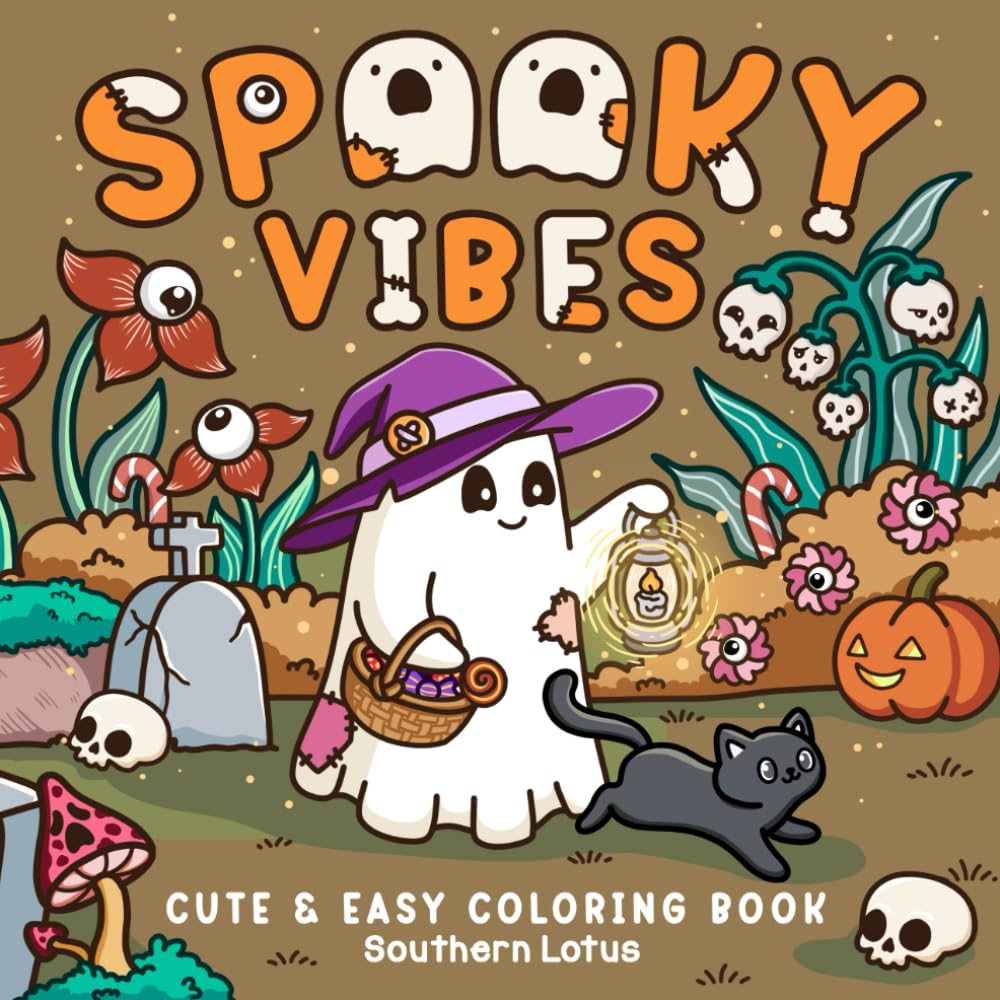 Spooky Vibes: Coloring Book for Adults and Teens with Cute Creepy Characters and Hygge Scenes, Easy and Cozy Designs for Relaxation and Stress Relief (Spooky - Cute - Easy Coloring) Manga