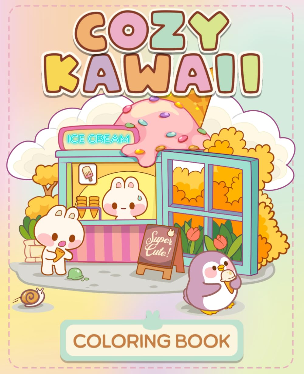 Cozy Kawaii Coloring Book: Super Cute, Fun and Easy Kawaii Animals Coloring Pages for Adults and Teens book