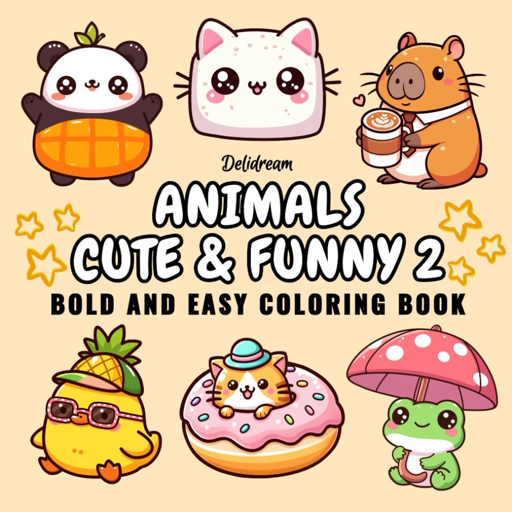 Animals Cute & Funny 2: Bold and Easy Coloring Book for Kids and Adults, 35 Relaxing Stress Relief Illustrations Film, Art & Culture