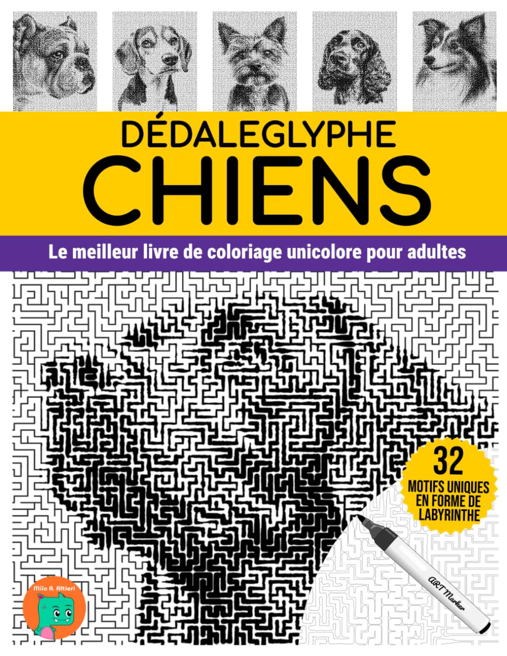 DÉDALEGLYPHE CHIENS: Le meilleur livre de coloriage unicolore pour adultes. book