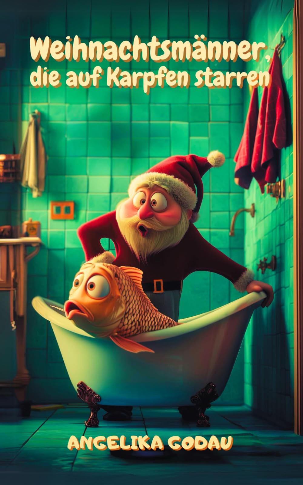 Weihnachtsmänner, die auf Karpfen starren Humour & Satire