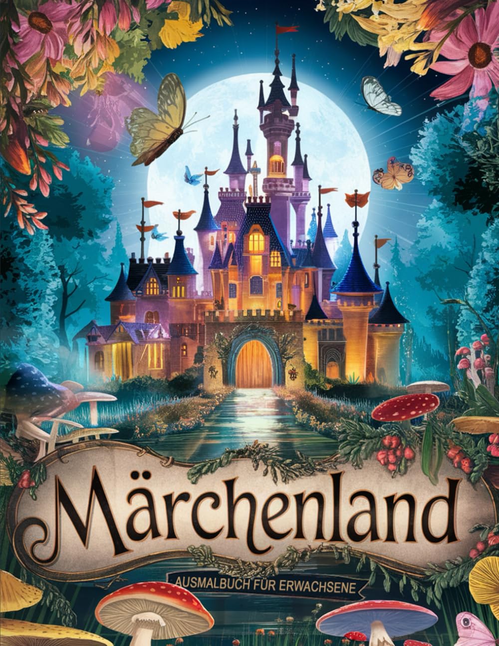 Märchenland - Ausmalbuch für Erwachsene: 50 Fantasiebilder von Schlössern, Burgen, Baumhäuser, Einhörnern, Drachen und Feen zum Ausmalen. Manga