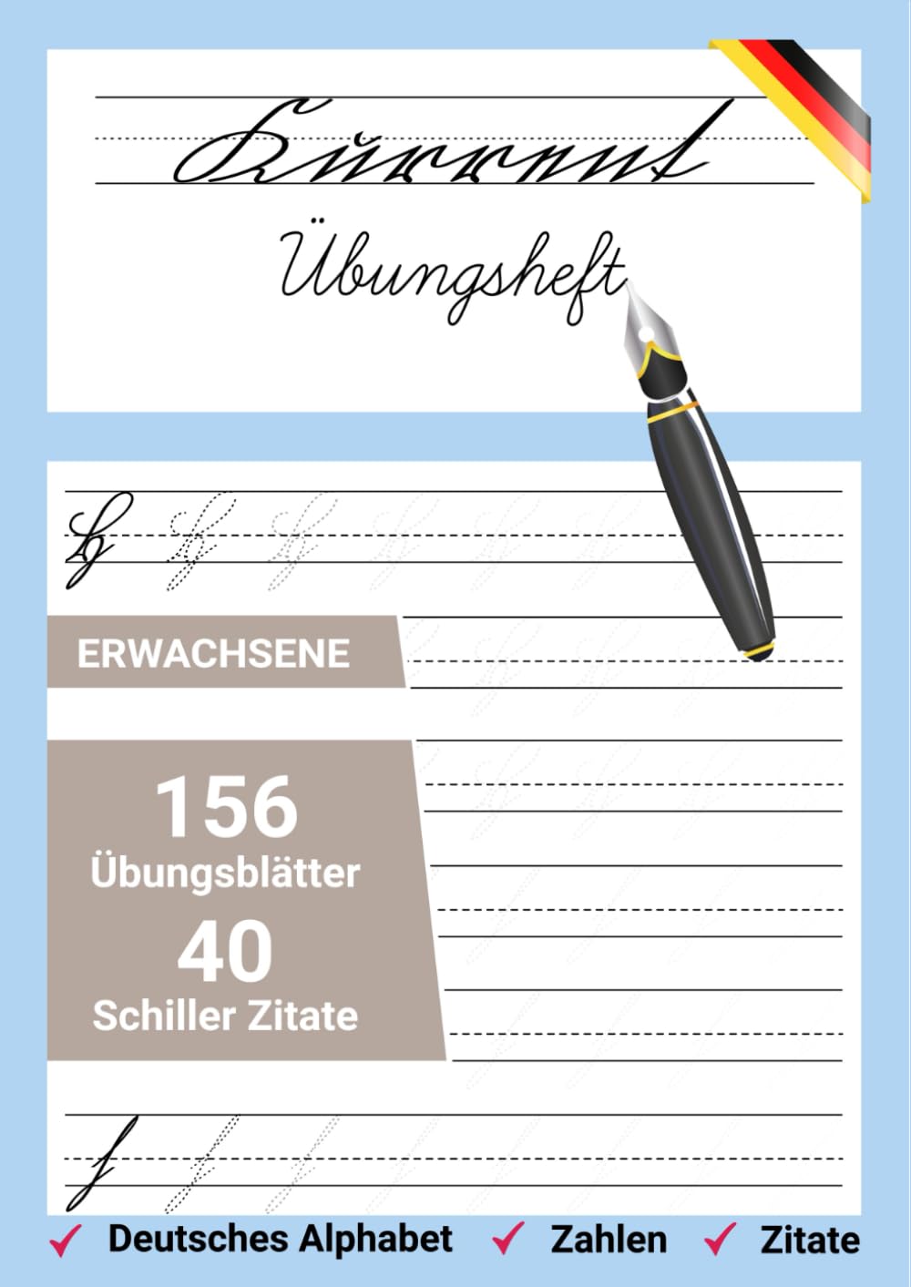 Kurrent Übungsheft: Das Deutsche Kurrentschrift Alphabet mit Schiller Zitaten zum schreiben lernen, entziffern und übersetzten. Film, Art & Culture