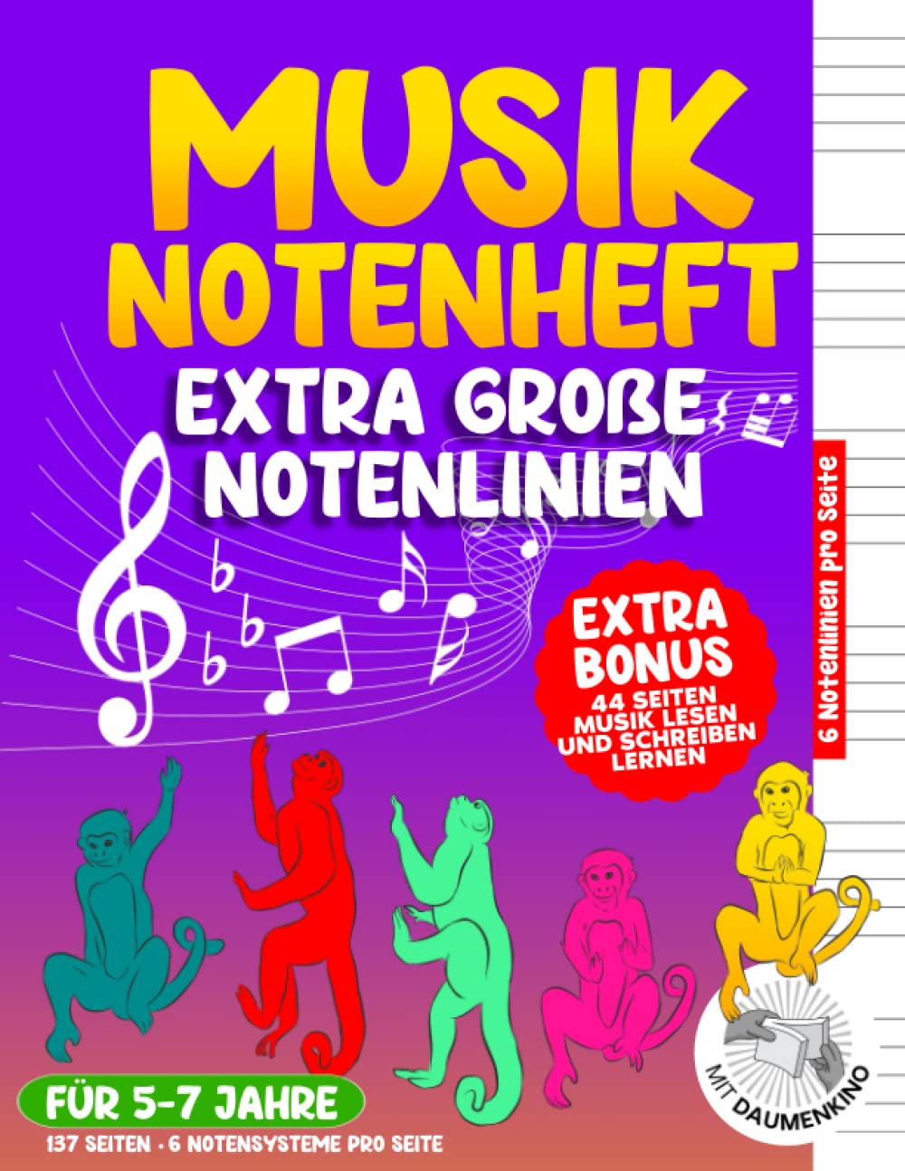 Notenheft für Kinder und Anfänger. 44 Seiten EXTRA BONUS. Noten lesen und schreiben lernen: Notenheft – Extra große Notenlinien: für Kinder und ... Notenpapier | Großer Spiele- und Aufgabenteil Film, Art & Culture