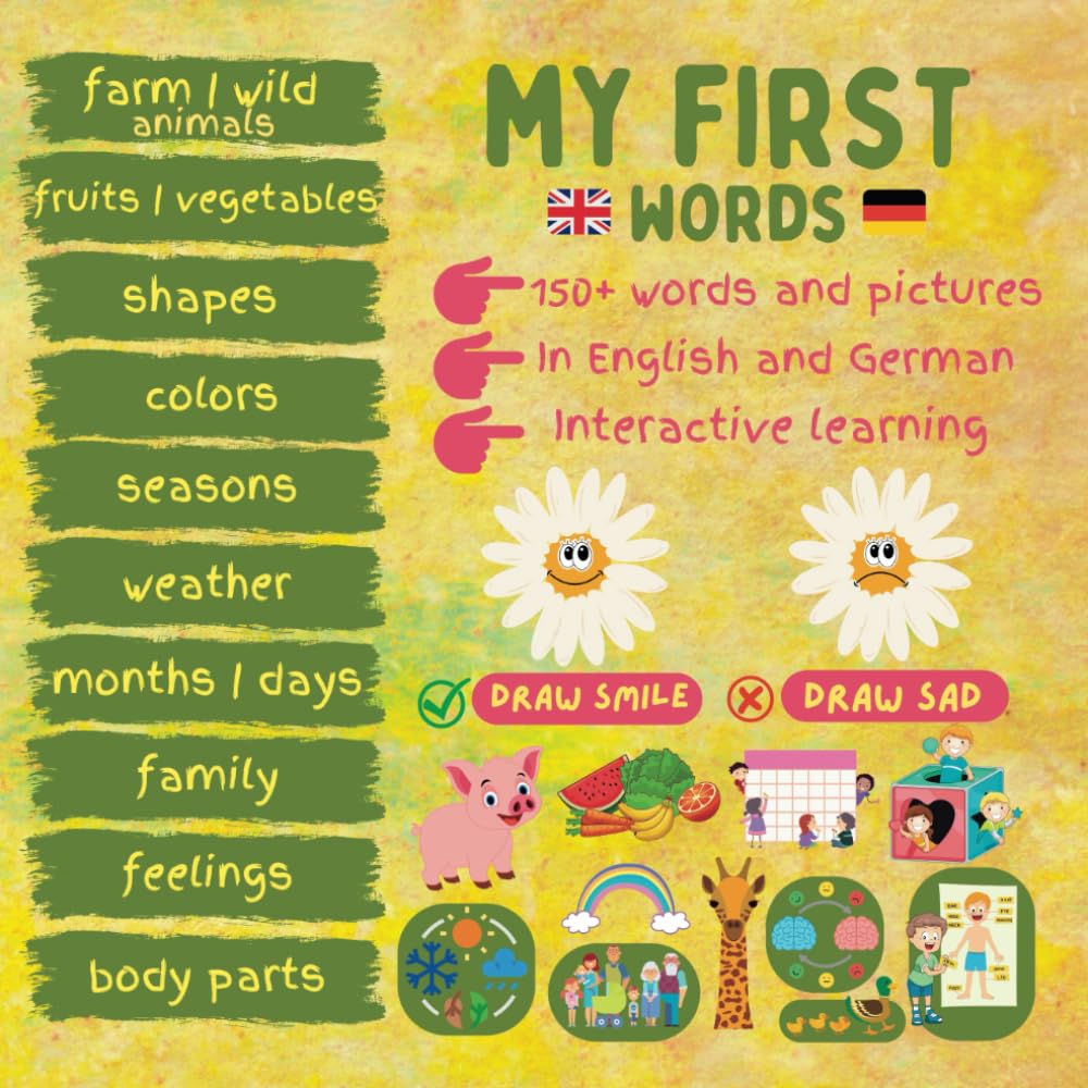 My First Words - English & German | 150 + words & Pictures for Bilingual Kids | Interactive Learning | Englisch Deutsch Kinder Buch: Complete ... 2-7 years Kids Education Tool | Fun Learning Foreign Languages ​​& Dictionaries