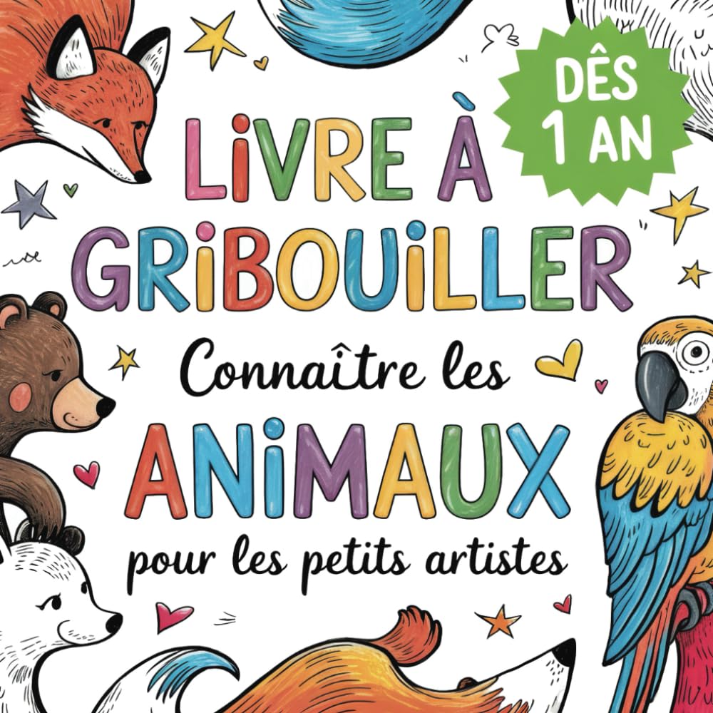 Livre à gribouiller dès 1 an: Connaître les animaux pour les petits artistes | Livre de coloriage avec 50 images d'animaux à griffonner et à colorier book