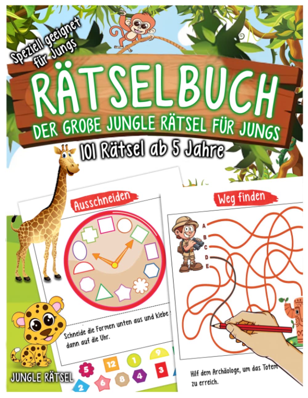 Rätselbuch ab 5 Jahre, Der große Jungle Rätsel für Jungs, Logisches Denken - Vorschulübungen für Junge, Das große A4 Rätselbuch, Übungshefte und ... und Vorschule, Geschenke für Jungs book