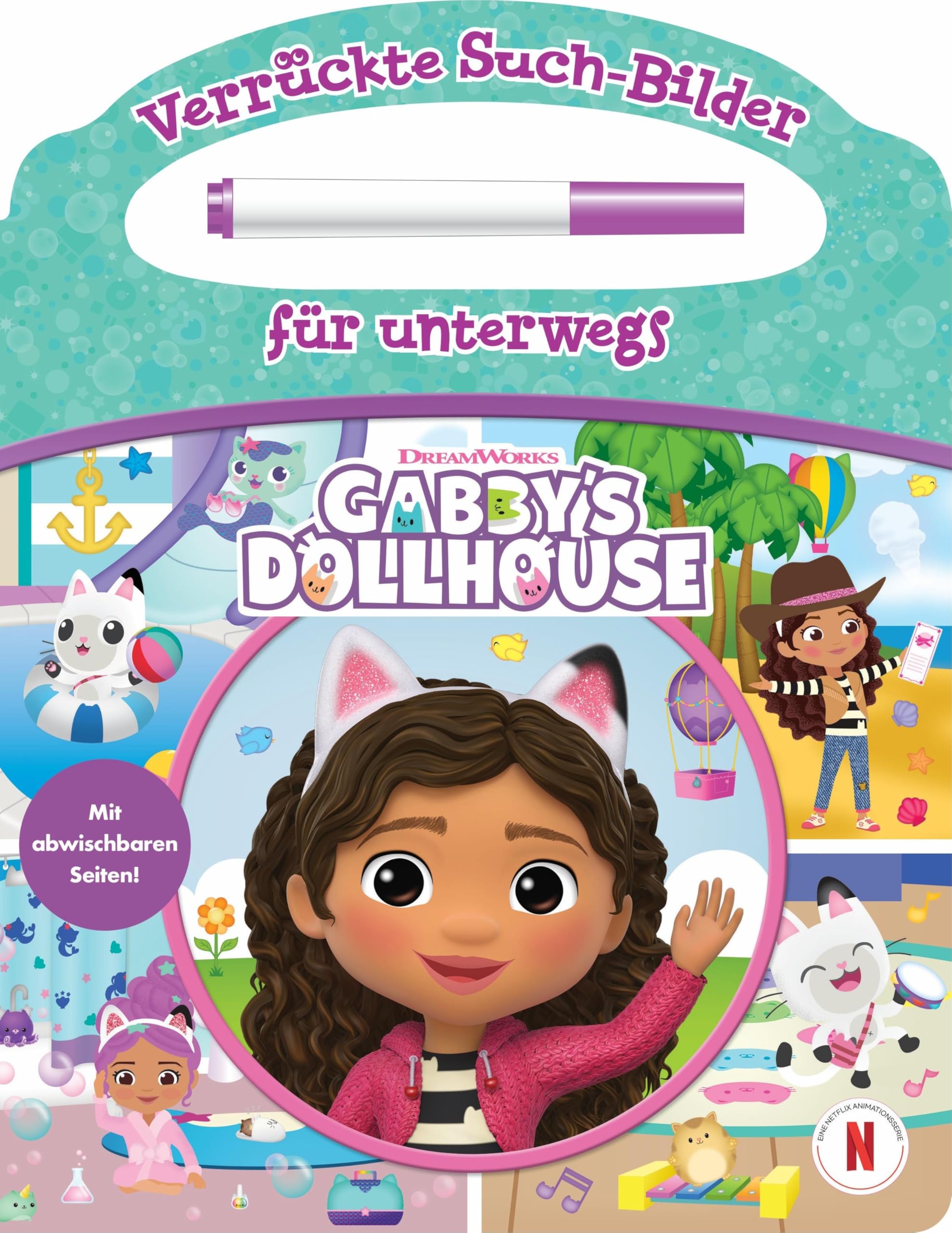 Gabby's Dollhouse - Verrückte Such-Bilder für unterwegs - Wimmelbuch - Pappbilderbuch mit Stift und abwischbaren Seiten ab 3 Jahren Books