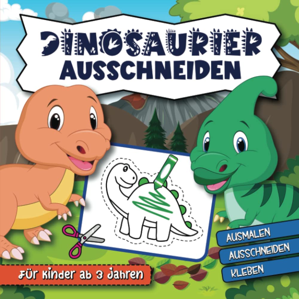 Dinosaurier Ausschneidebuch für Kinder Ab 3 Jahren: Bastelbuch für Jungen und Mädchen, Über 40 Einzigartige Dinosaurier-Illustrationen zum Ausmalen, Ausschneiden und Kleben Tiptoi & Games