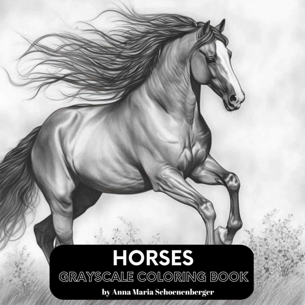 HORSES Grayscale Coloring Book (Grayscale Animals) Hobbies & Crafts
