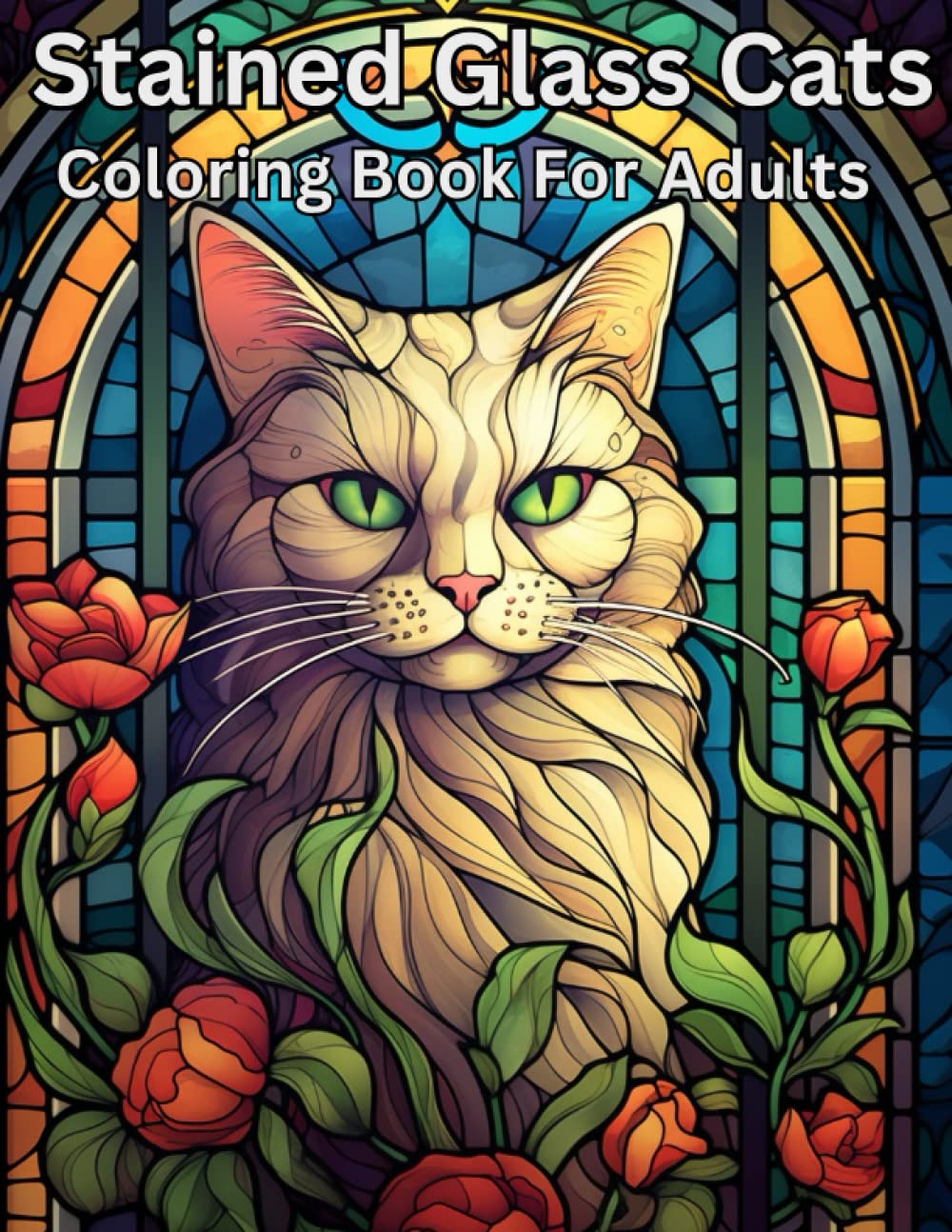 Stained Glass Cats: An Adult Coloring Book with 45 Cute and Regal Designs for Relaxation and Stress Relief: Beautiful fluffy cats in a interesting and detailed stain glass window Style book