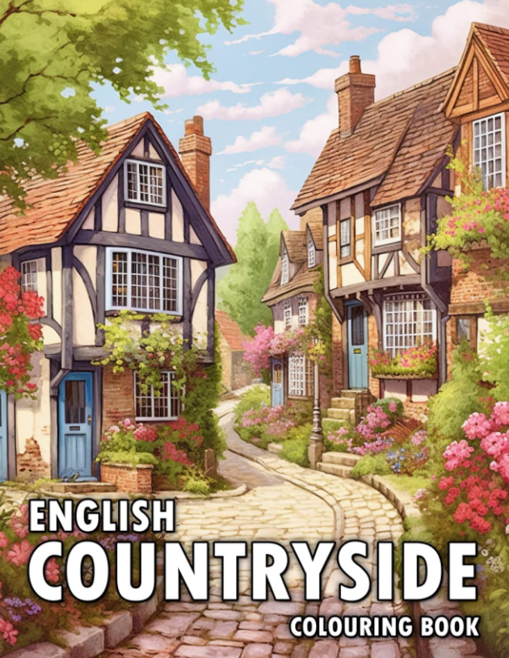 English Countryside Colouring Book: 50 Illustrations of Charming Country Kitchen, Garden, Town, and Much More Garden & Plants