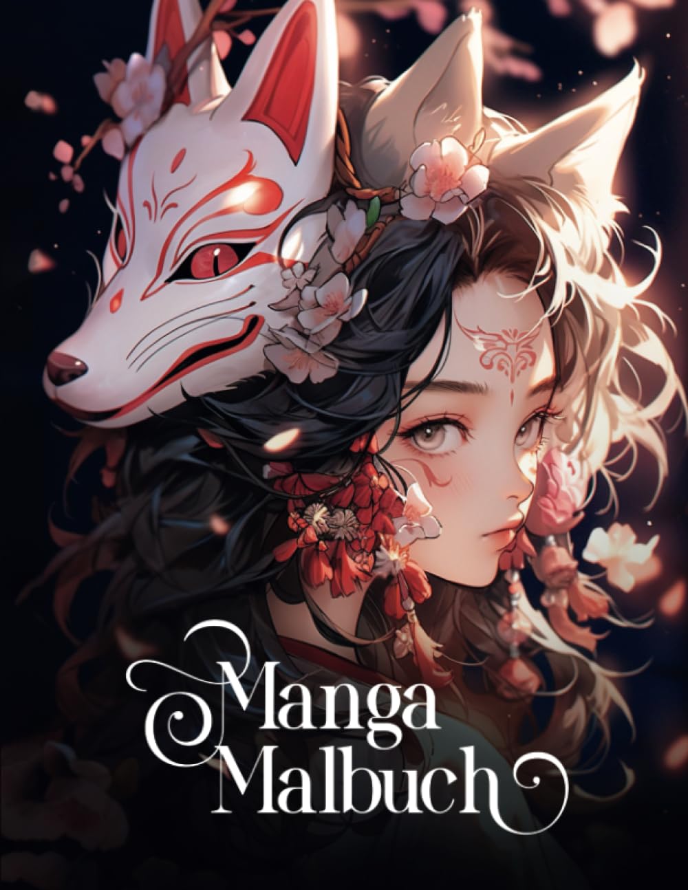 Manga Malbuch für Mädchen: 50 Porträts von Mädchen umgeben von Blumen, in Manga-Stil, auch für Erwachsene geeignet Manga