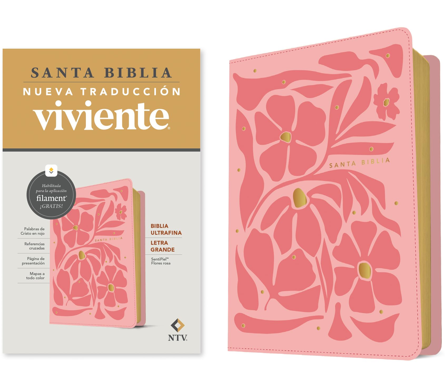 Biblia Ultrafina Ntv, Letra Grande Con Filament (Sentipiel, Flores Rosa, Letra Roja) Religion & Esotericism