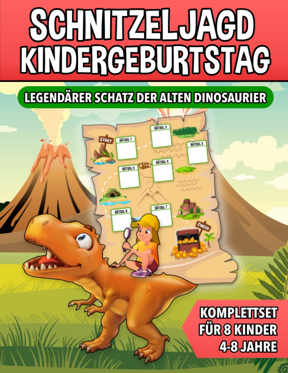 Schnitzeljagd Kindergeburtstag Dinosaurier: Dino Schatzsuche von 4 bis zu 8 Jahre Kinder - Komplettset mit Schatzkarte, Rätseln, Einladungen, Urkunden und vieles mehr! Leisure, Home & Garden