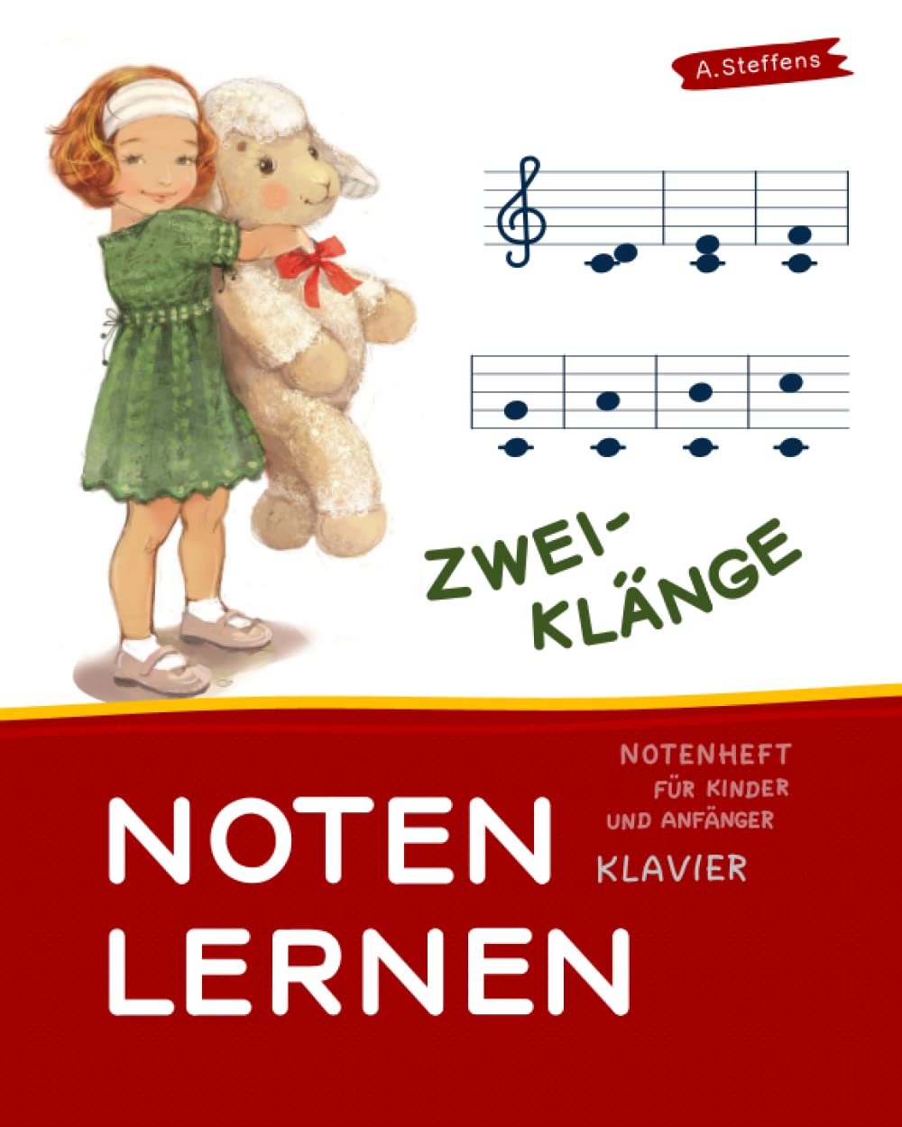 Notenheft. Noten lernen für Kinder und Anfänger. Klavier. Zweiklänge. Sheet Music