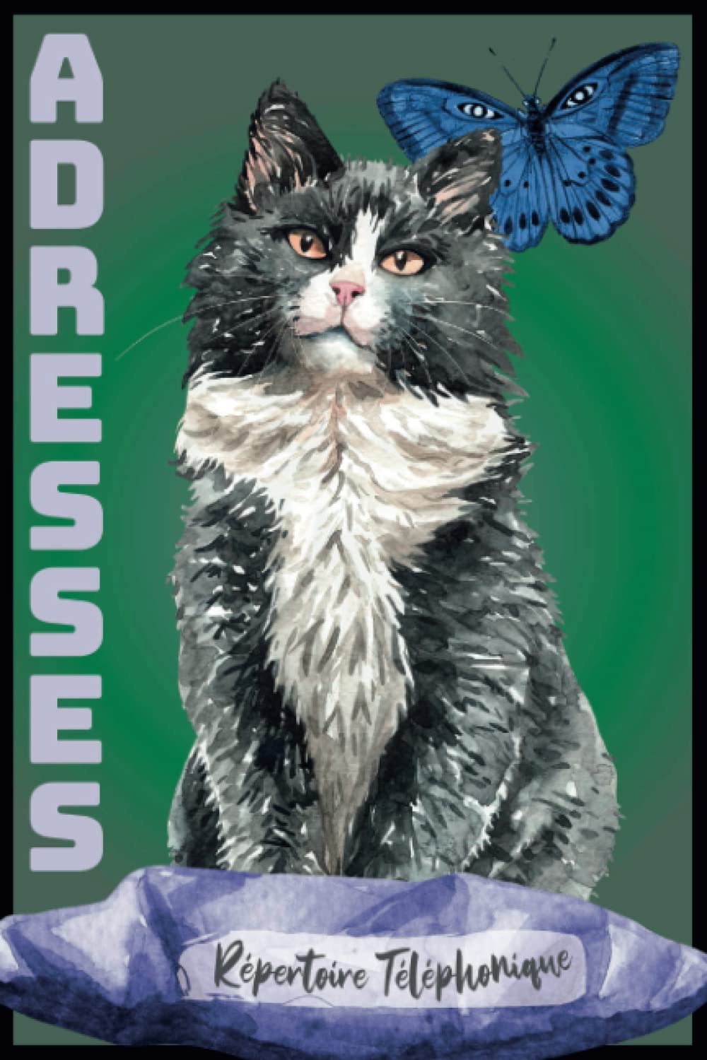 CARNET ADRESSE REPERTOIRE: Annuaire Repertoire Alphabétique A5 Avec Rappel Des Anniversaires | Cadeaux Anniversaire Maman | Motif Moderne Vert, Chat en Aquarelle, Fleurs & Papillon book