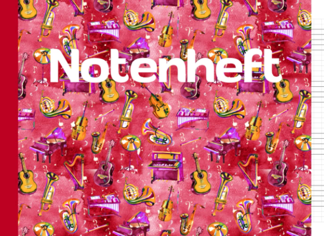 Notenheft QUER | mit Hilfslinien | A5: 4 Notensysteme | große Abstände für Kinder und Senioren | 102 Seiten Sheet Music